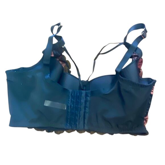 Cacique Bra 44F Pink Roses Black Lace Adjustable Straps Padded Cups Sexy - Picture 3 of 11